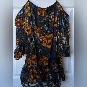 Forever 21 Dress Small Back Hold Floral Velvet Burnout Grunge Goth Fairy Mini